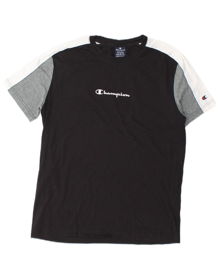 Champion Mens Graphic T-Shirt Top Medium Black Colourblock