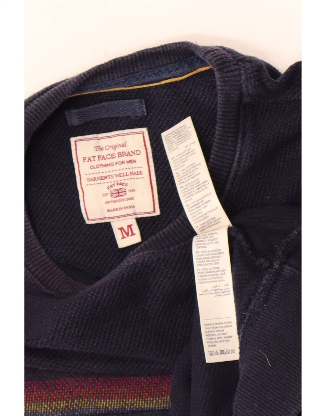 Fat Face Mens Sweatshirt Jumper Medium Navy Blue Striped Cotton