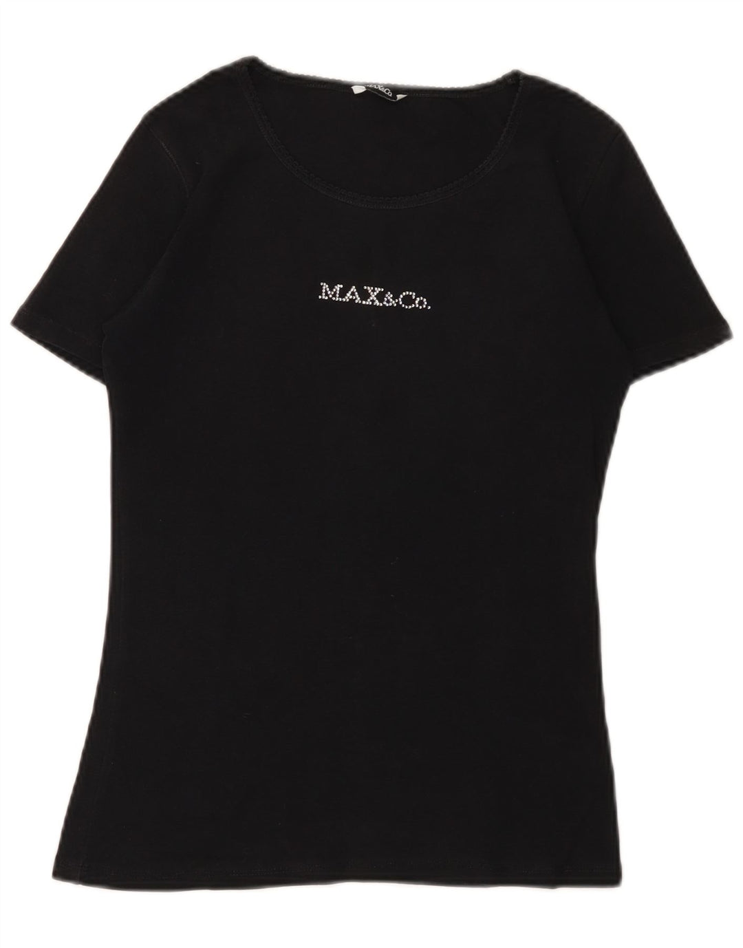 MAX & CO. Womens Graphic T-Shirt Top UK 12 Medium Black Cotton