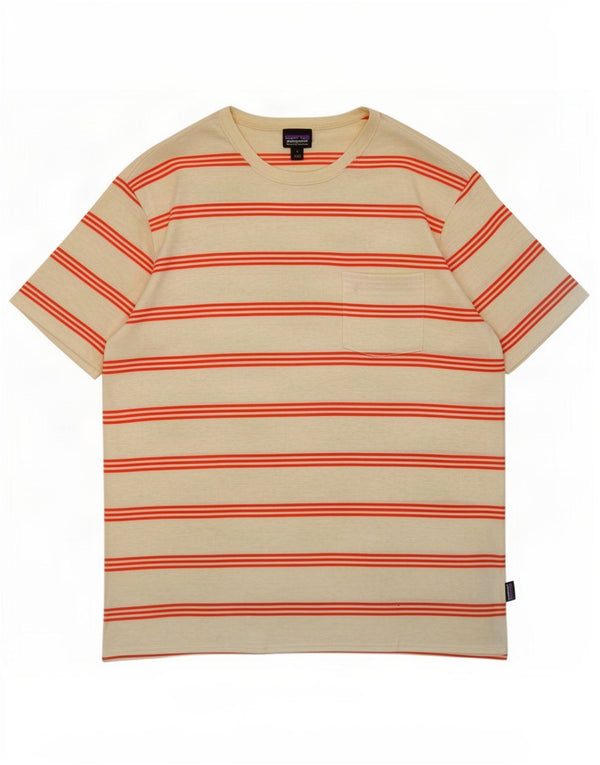 Camiseta masculina Patagonia Top grande algodão listrado amarelo