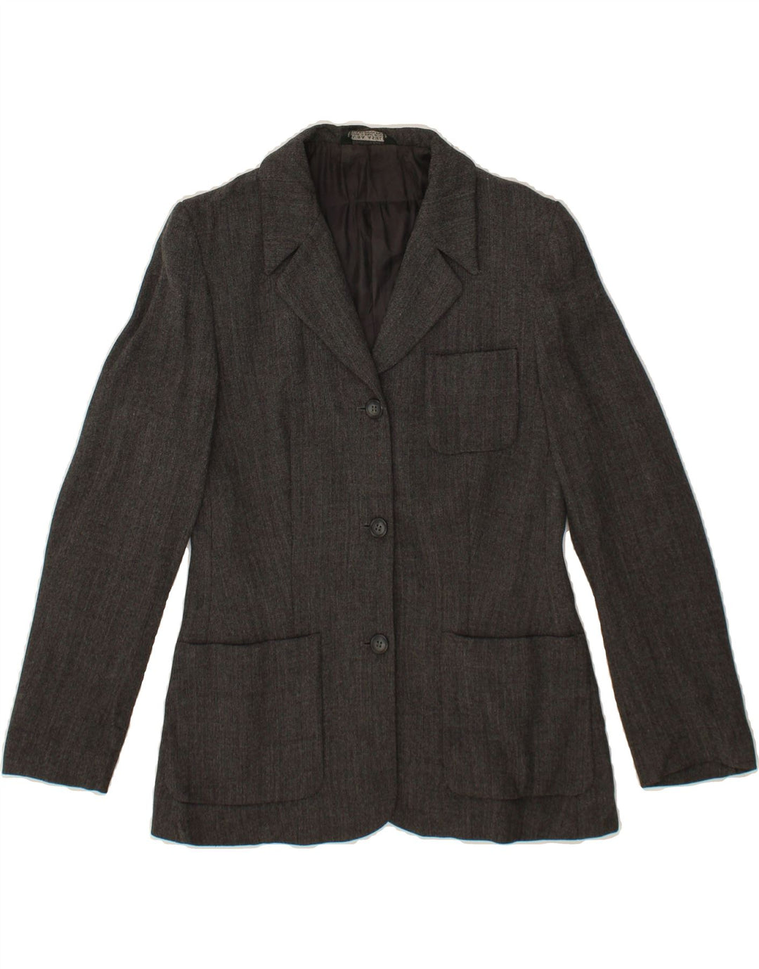 LAURA ASHLEY Womens 3 Button Blazer Jacket UK 12 Medium Grey Wool Vintage Laura Ashley and Second-Hand Laura Ashley from Messina Hembry 