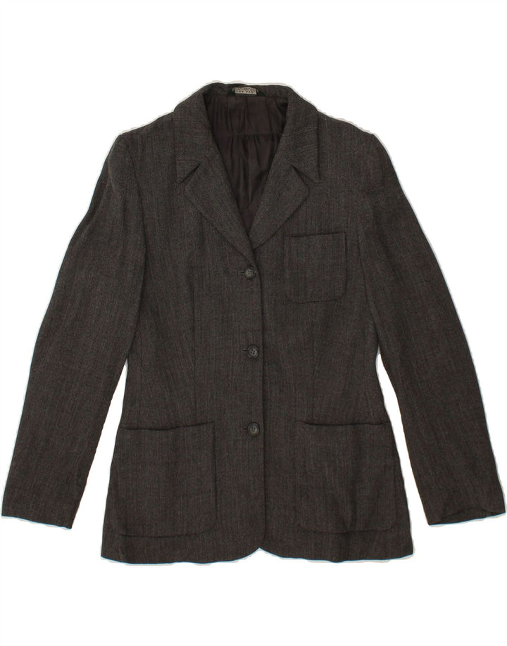 LAURA ASHLEY Womens 3 Button Blazer Jacket UK 12 Medium Grey Wool Vintage Laura Ashley and Second-Hand Laura Ashley from Messina Hembry 