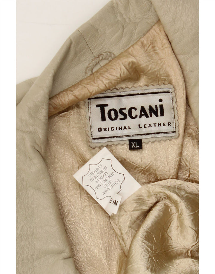 VINTAGE Womens Leather Jacket UK 18 XL Beige Leather Vintage Vintage and Second-Hand Vintage from Messina Hembry 
