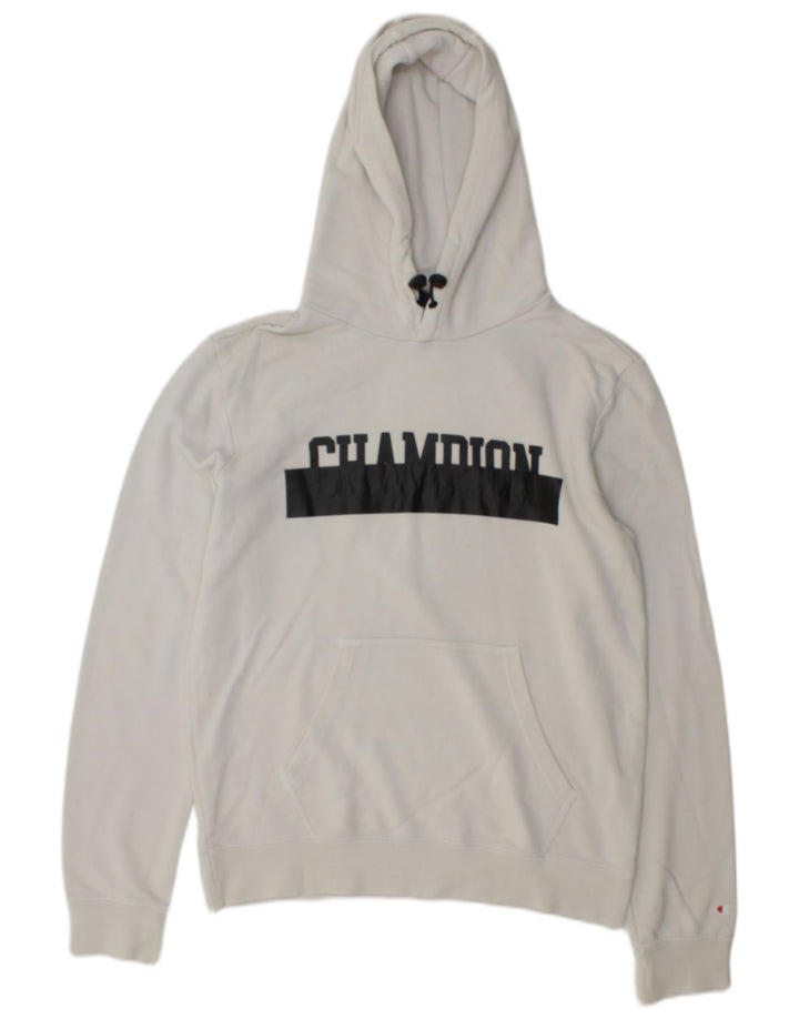 Champion Mens Graphic Hoodie Jumper Medium White Cotton