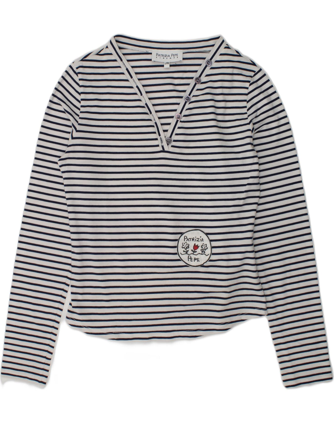 PATRIZIA PEPE Girls Top Long Sleeve 9-10 Years White Striped Nautical | Vintage Patrizia Pepe | Thrift | Second-Hand Patrizia Pepe | Used Clothing | Messina Hembry 