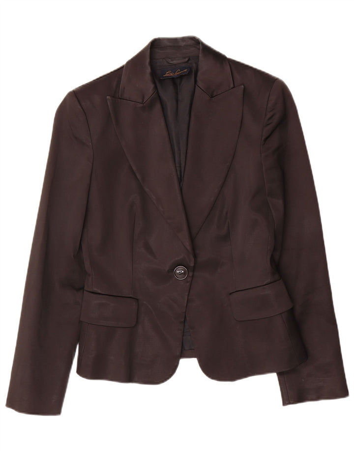 Luisa Spagnoli Dame 1 Knap Blazer Jakke IT 42 Medium Sort Acetat