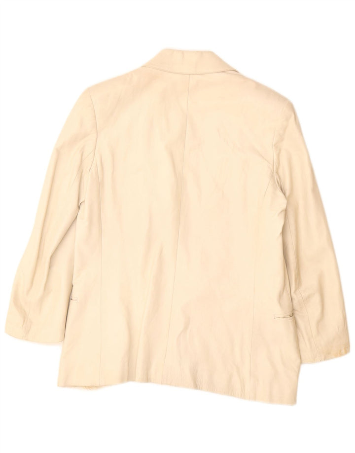 Vintage Womens Double Breasted Leather Blazer Jacket UK 12 Medium Beige
