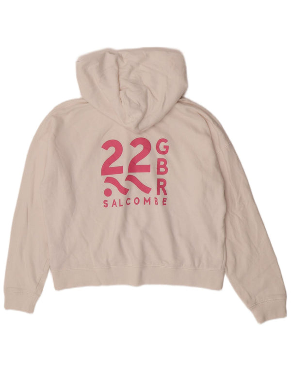 Jack Wills Pulover supradimensionat cu glugă cu grafic pentru femei UK 10 Bumbac alb mic