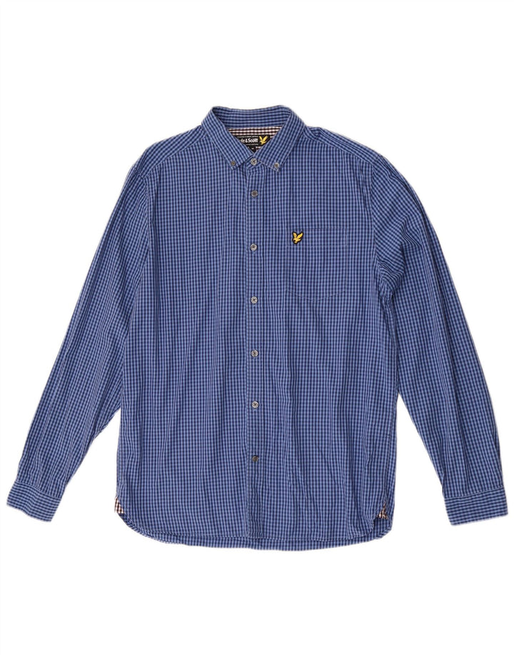 Lyle & Scott Herrenhemd aus mittelblauer Gingham-Baumwolle