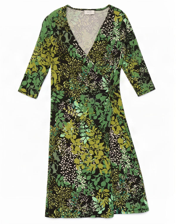 Wallis Womens Petite 3/4-Ärmel-Basic-Kleid UK 8 Kleine grüne Viskose mit Blumenmuster
