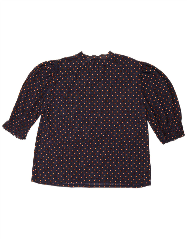 Zara Womens Blouse Top UK 14 Medium Navy Blue Polka Dot