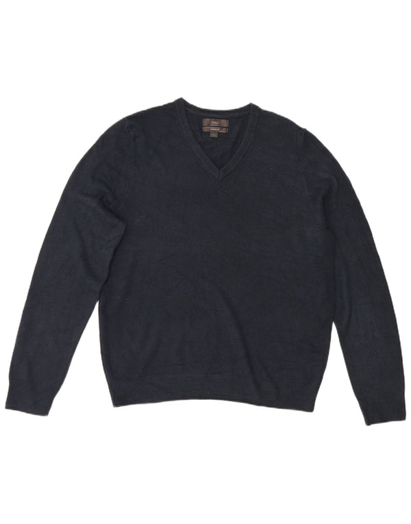 Marks & Spencer Mens V-Neck Jumper Sweater Large Navy Blue Acrylic