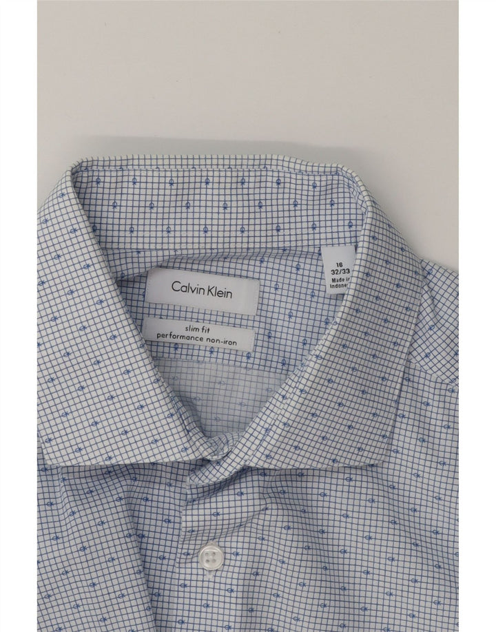 CALVIN KLEIN Mens Abstract Pattern Slim Fit Shirt Size 16 Large Blue Vintage Calvin Klein and Second-Hand Calvin Klein from Messina Hembry 