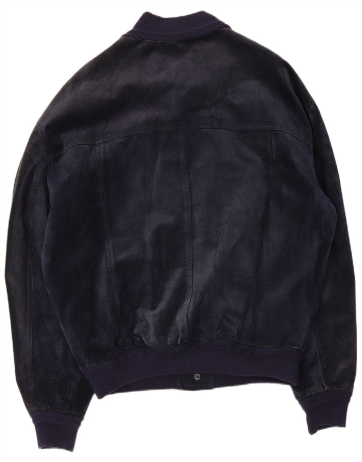 Bayside Herren Wildleder Bomberjacke UK 40 Großes marineblaues Leder