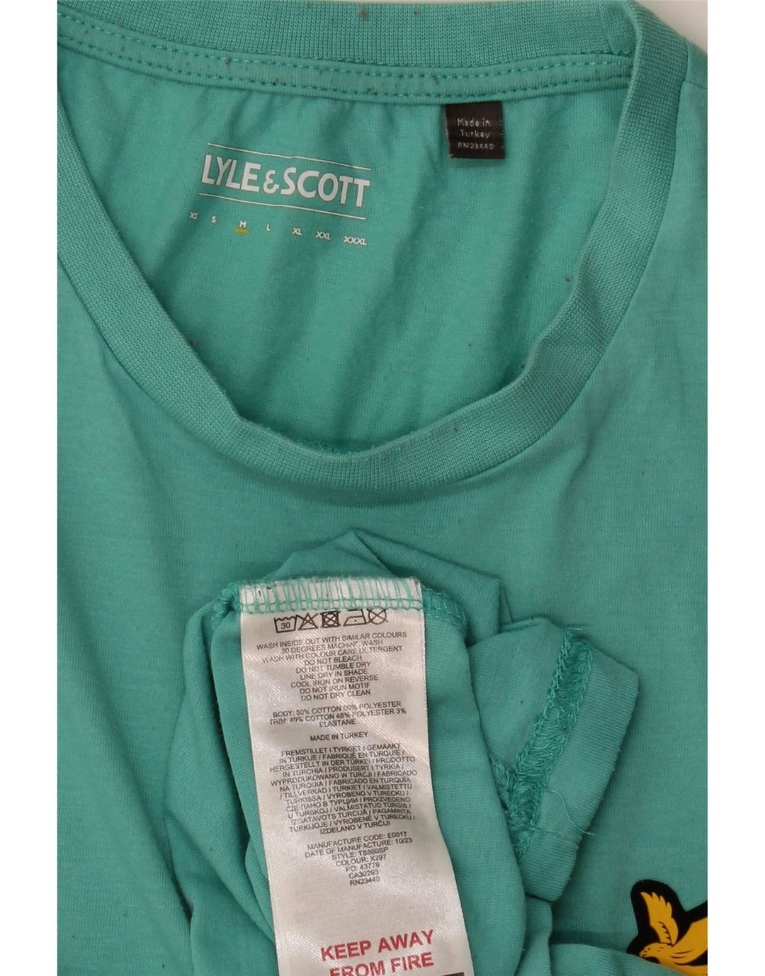 LYLE & SCOTT Mens T-Shirt Top Medium Turquoise Cotton