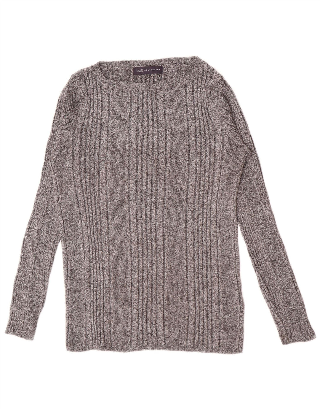 Marks & Spencer Womens Top Long Sleeve UK 14 Medium Grey Striped Viscose