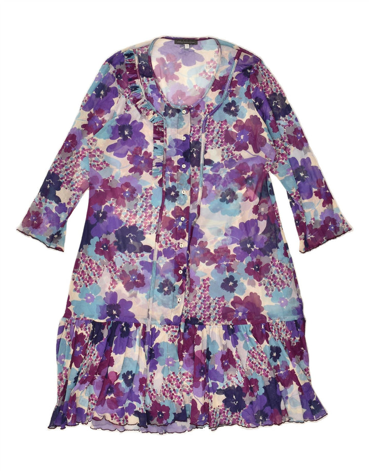 VINTAGE Womens Sundress UK 12 Medium Purple Floral Polyester | Vintage Vintage | Thrift | Second-Hand Vintage | Used Clothing | Messina Hembry 