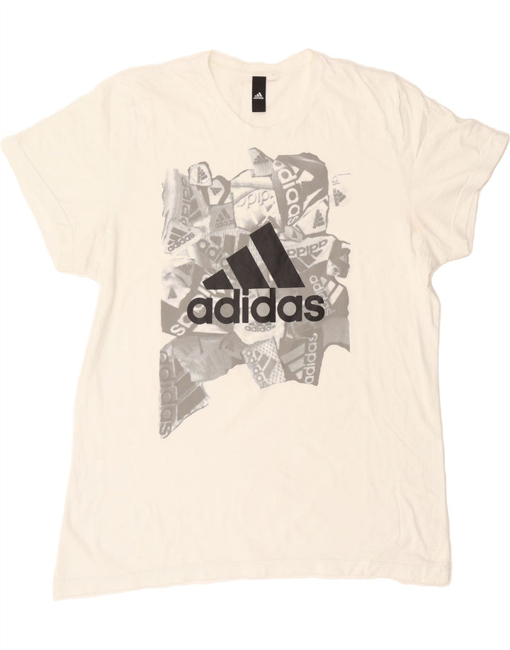 ADIDAS Mens Graphic T-Shirt Top Large White Vintage Adidas and Second-Hand Adidas from Messina Hembry 
