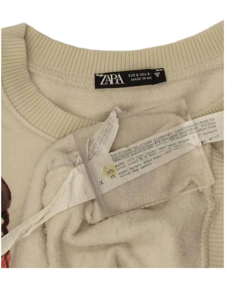 Zara Womens Graphic Oversized Sweatshirt Jumper UK 10 Small Off White