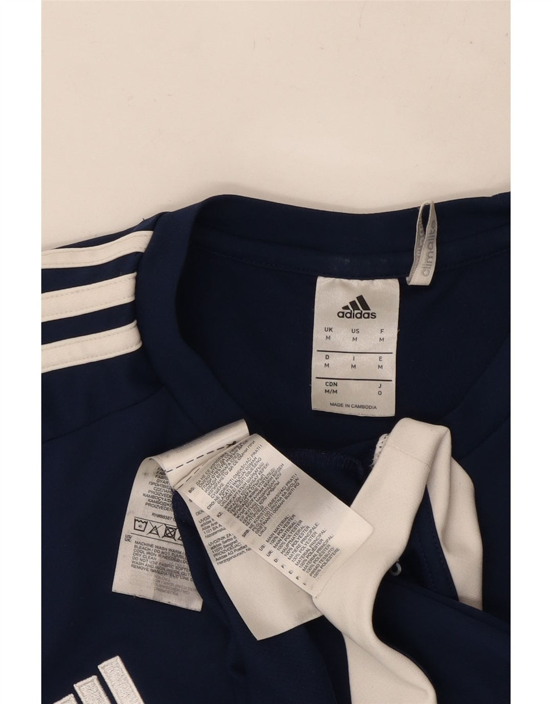 ADIDAS Mens Climalite T-Shirt Top Medium Navy Blue Colourblock Polyester