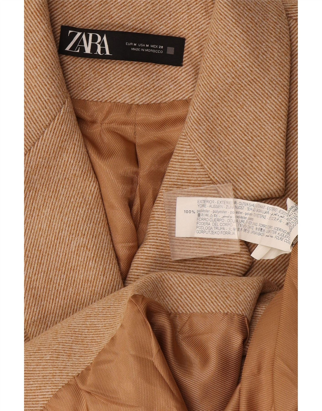 Zara Womens Double Breasted Coat UK 14 Medium Beige Polyester