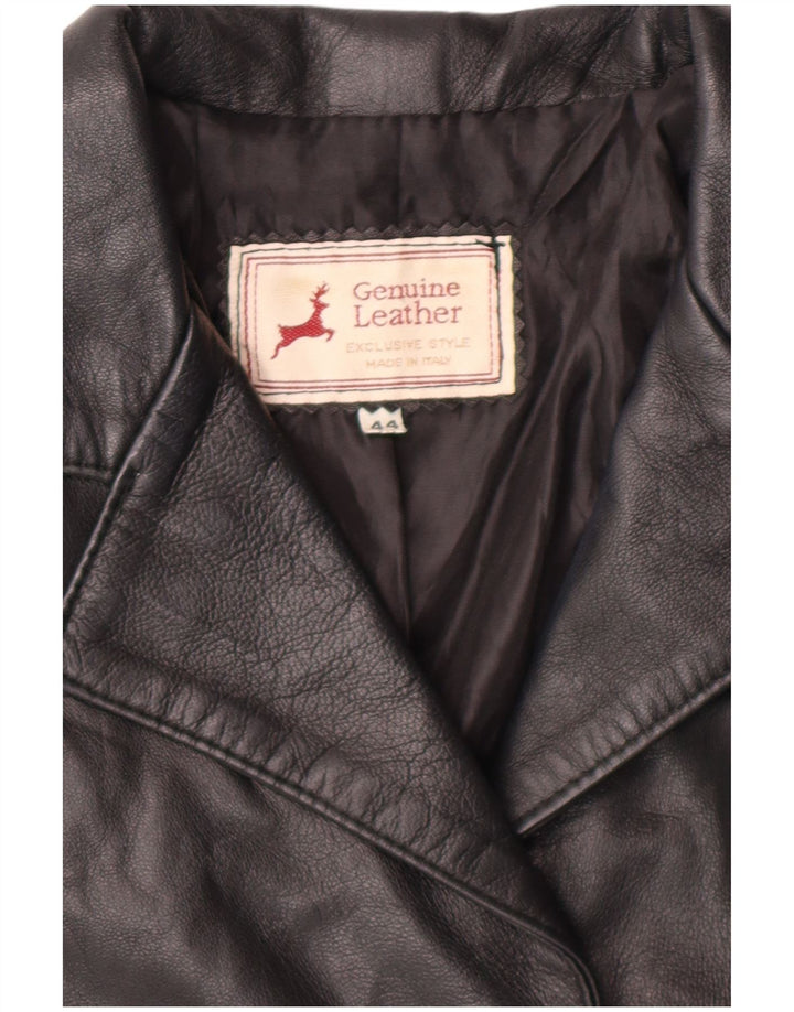 VINTAGE Womens Leather 3 Button Blazer Jacket IT 44 Medium Black Leather