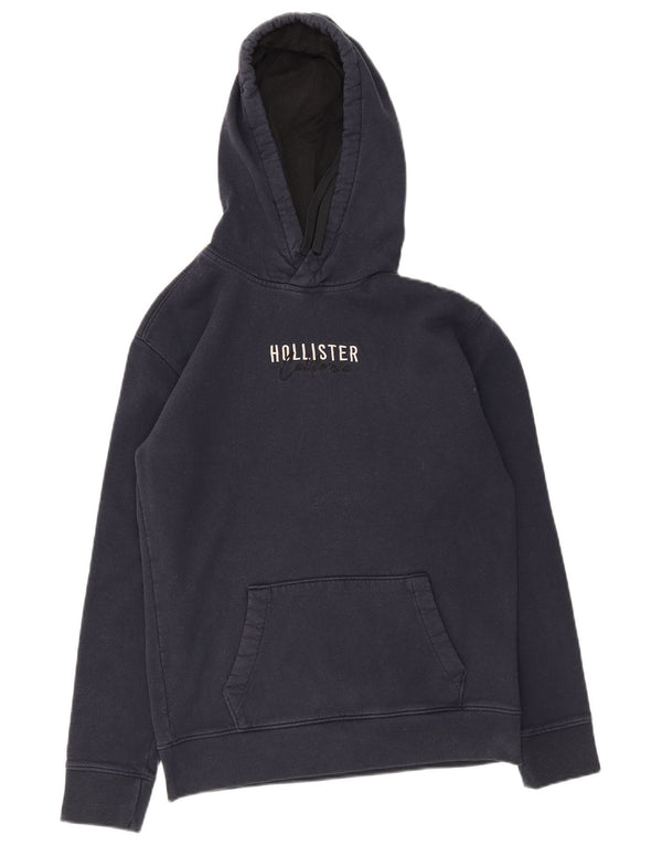 Hollister Mens Graphic Hoodie Jumper Medium Navy Blue Cotton