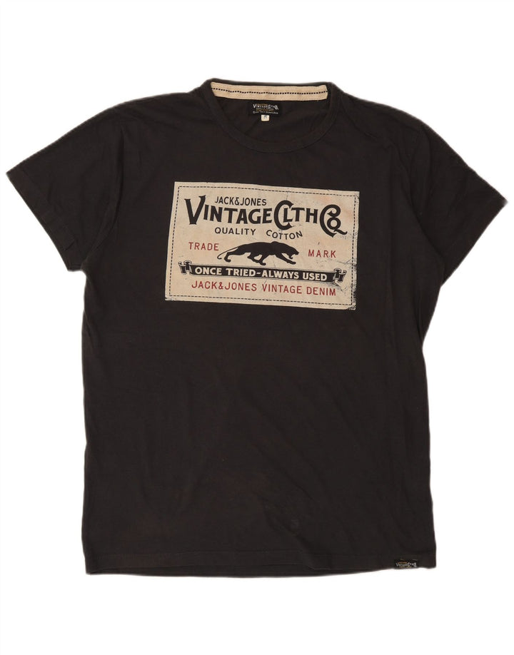 Jack & Jones Mens Graphic T-Shirt Top Medium Grey Cotton