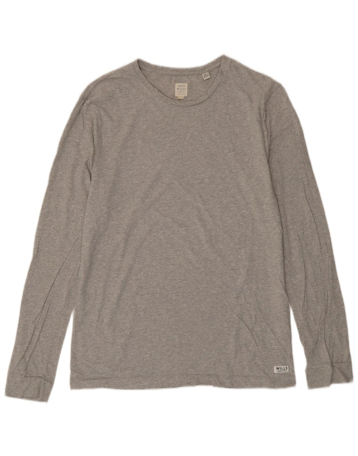 JACK WILLS Herren-Oberteil, langärmelig, mittelgraue Baumwolle