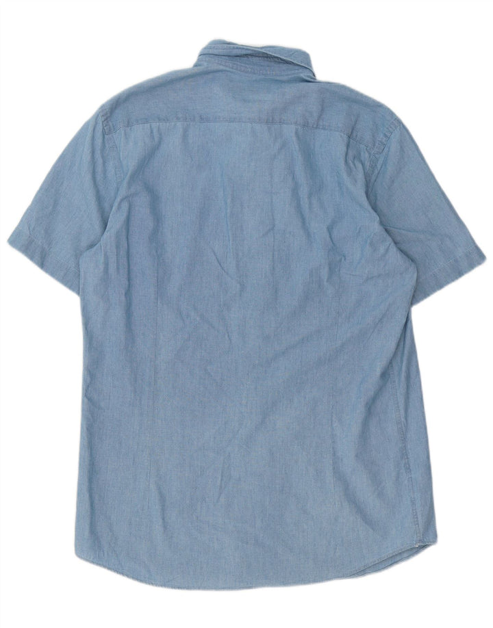 Massimo Dutti Mens Short Sleeve Shirt Large Blue Cotton