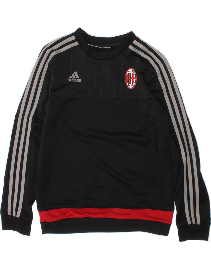 ADIDAS Boys AC Milan Sweatshirt Jumper 14-15 Years Black Polyester Vintage Adidas and Second-Hand Adidas from Messina Hembry 