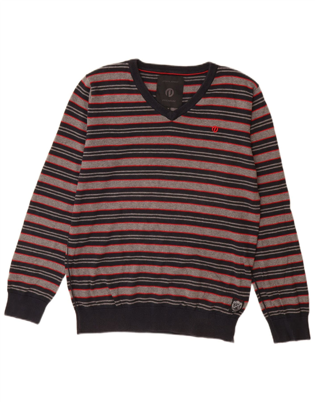 Jack & Jones Herre V-hals sweater mellem grå stribet bomuld