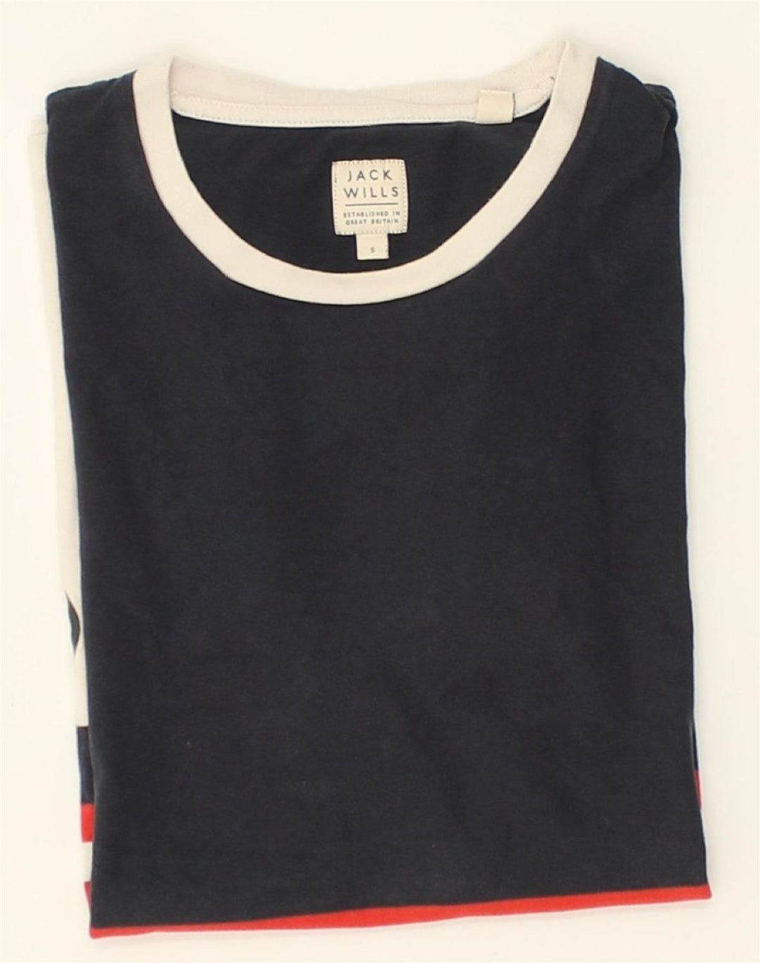 JACK WILLS Mens Graphic T-Shirt Top Small Navy Blue Colourblock Cotton | Vintage Jack Wills | Thrift | Second-Hand Jack Wills | Used Clothing | Messina Hembry 