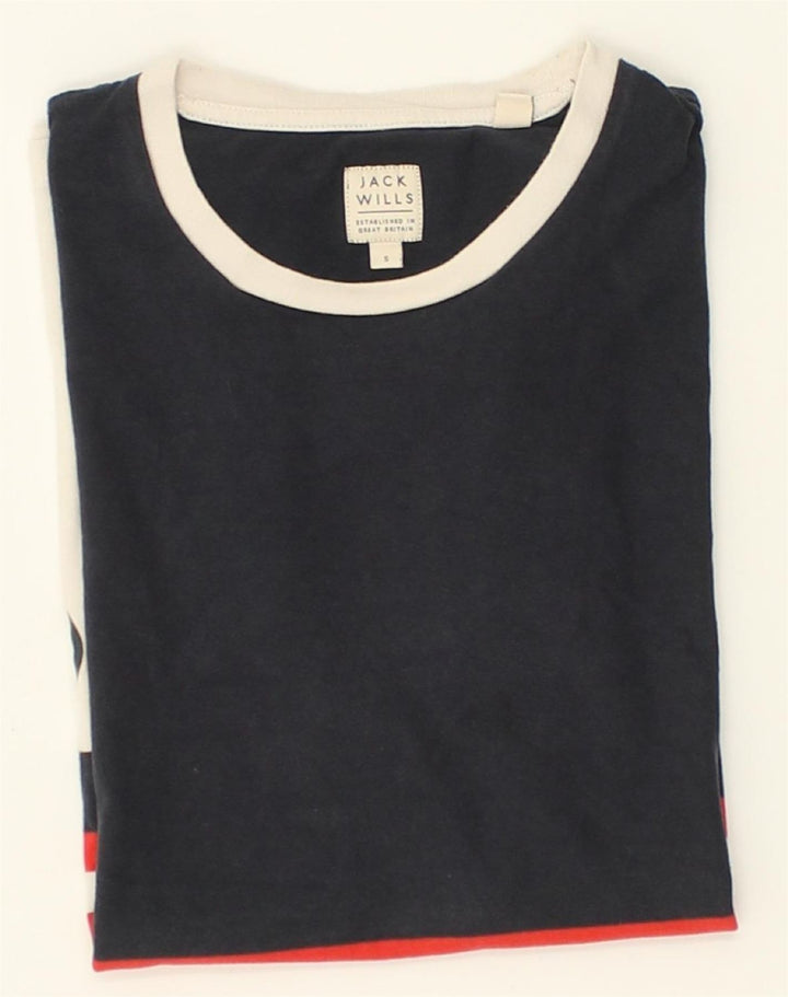 JACK WILLS Mens Graphic T-Shirt Top Small Navy Blue Colourblock Cotton | Vintage Jack Wills | Thrift | Second-Hand Jack Wills | Used Clothing | Messina Hembry 