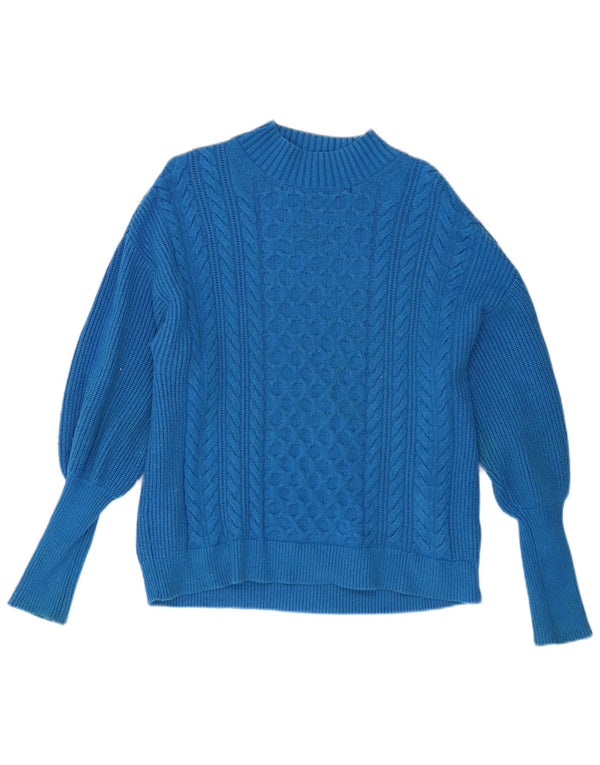 Marks & Spencer Dame Turtle Neck Jumper Sweater UK 16 Large Blue Viscose