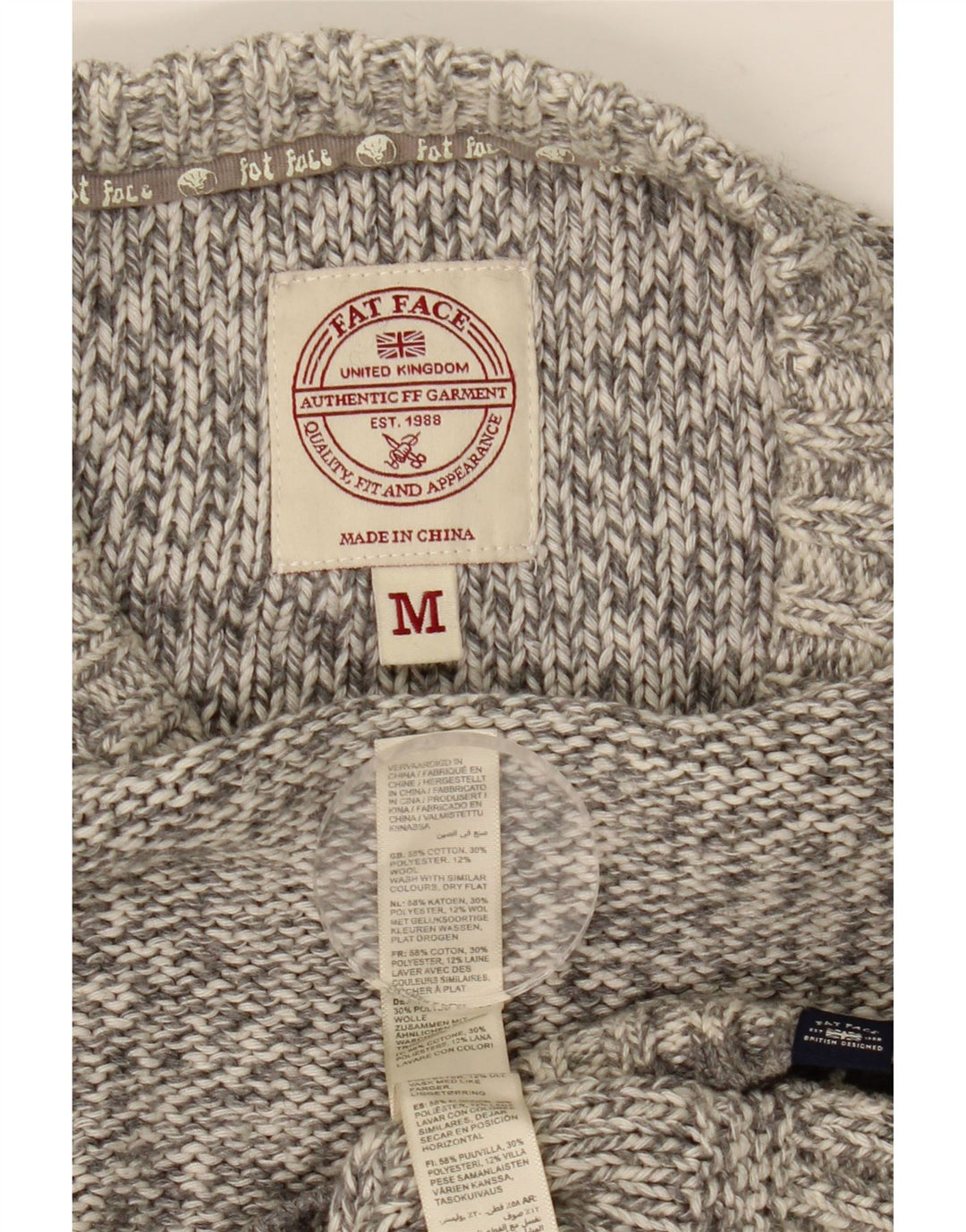 Maglione girocollo da uomo Fat Face in cotone chiazzato grigio medio