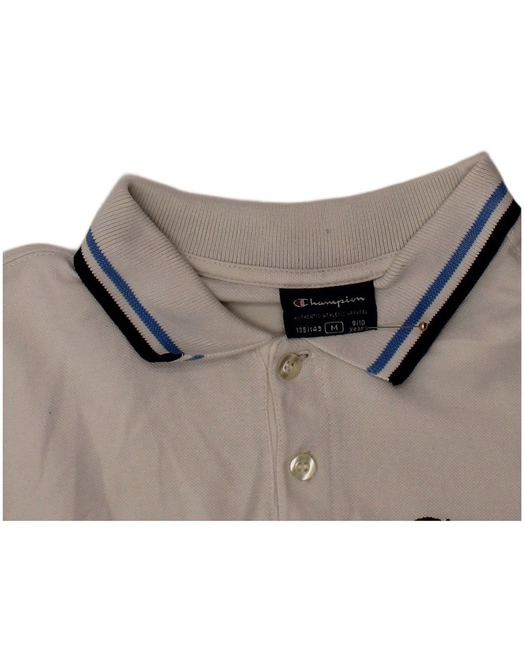 CHAMPION Boys Long Sleeve Polo Shirt 9-10 Years Medium White