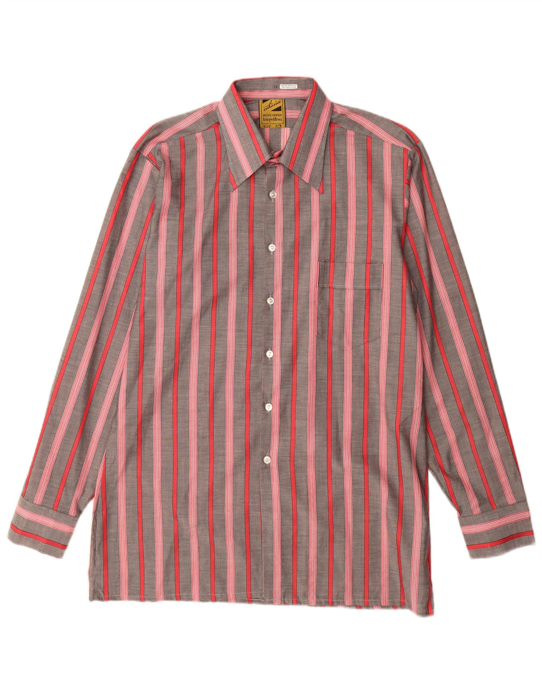 Bugelfrei Mens Shirt Size 40 Medium Grey Striped Cotton