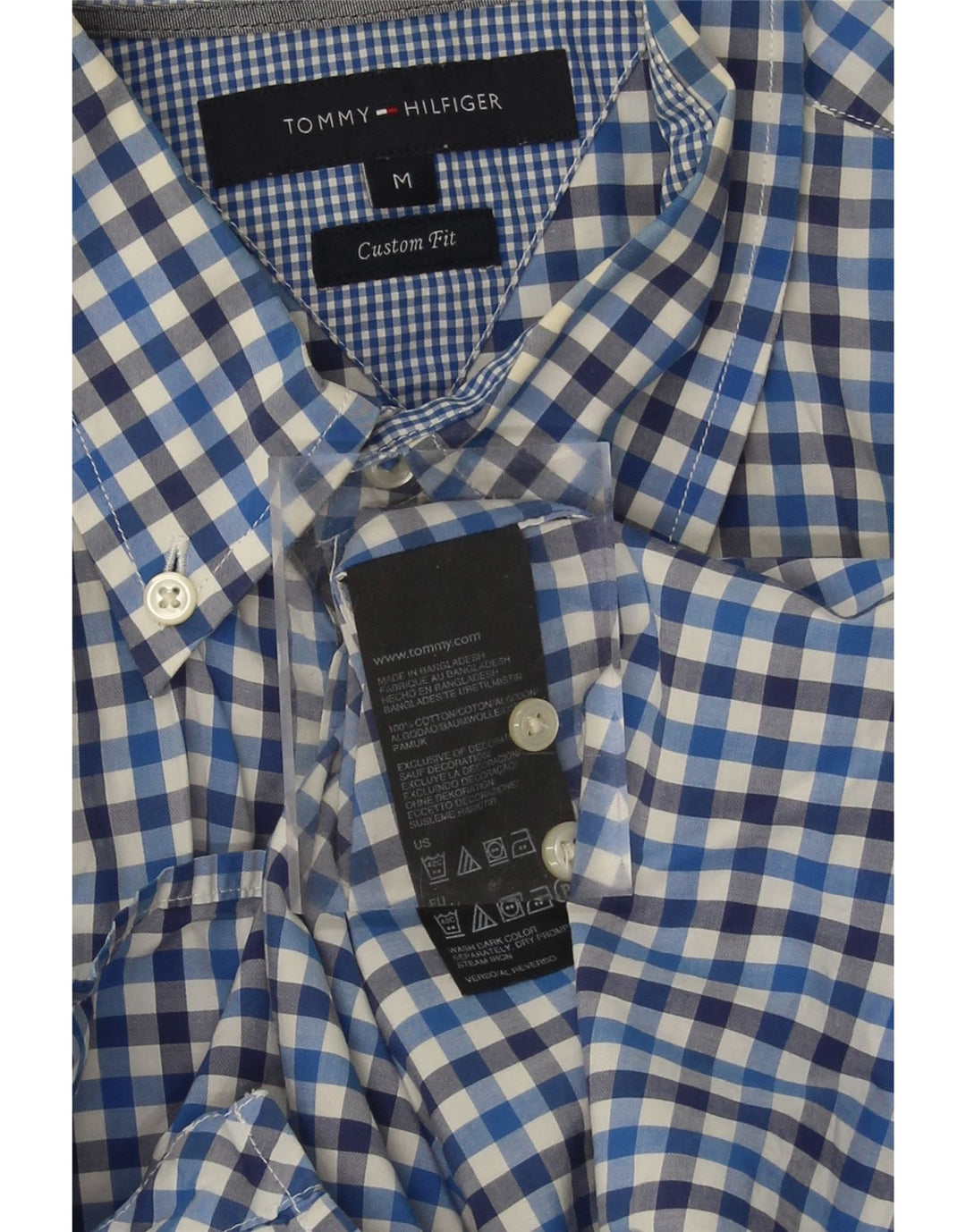 TOMMY HILFIGER Mens Custom Fit Short Sleeve Shirt Medium Blue Gingham Vintage Tommy Hilfiger and Second-Hand Tommy Hilfiger from Messina Hembry 