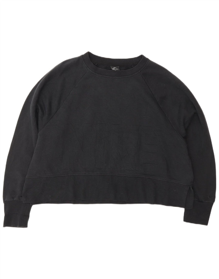 NIKE Womens Crop Oversized Graphic Sweatshirt Jumper UK 16 Large Black