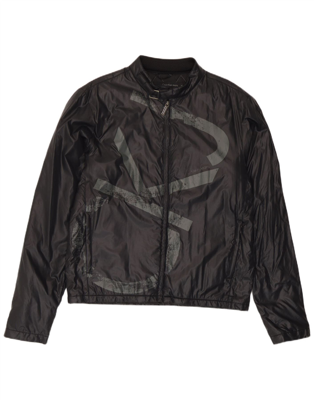 Calvin Klein Jeans Mens Graphic Rain Jacket UK 40 Large Black Polyamide