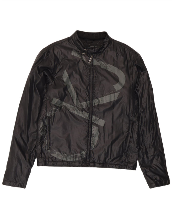 Calvin Klein Jeans Mens Graphic Rain Jacket UK 40 Large Black Polyamide