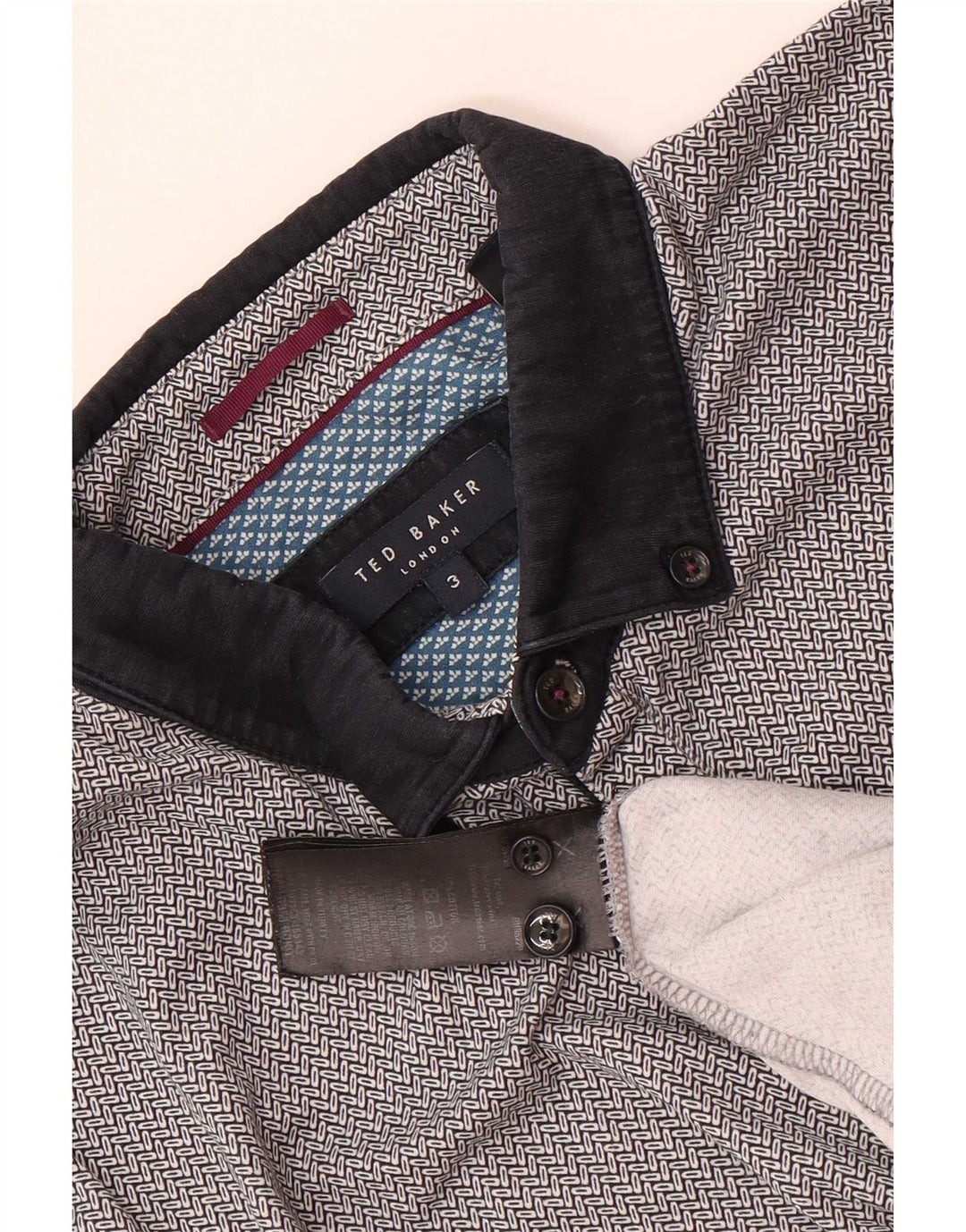 Ted Baker Mens Regular Fit Polo Shirt Size 3 Medium Grey Geometric Cotton