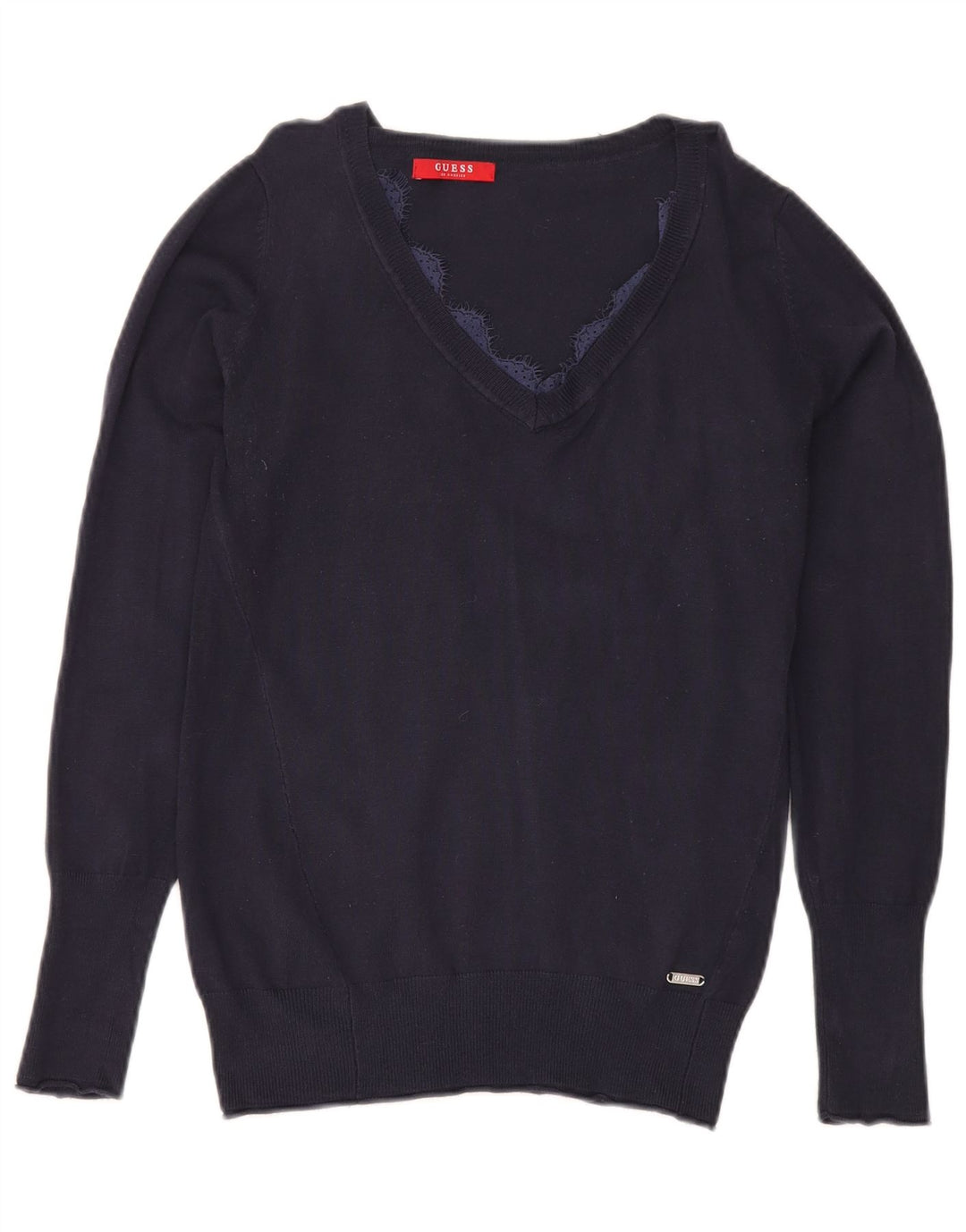 Guess Dame V-hals sweater UK 12 Medium Navy Blue