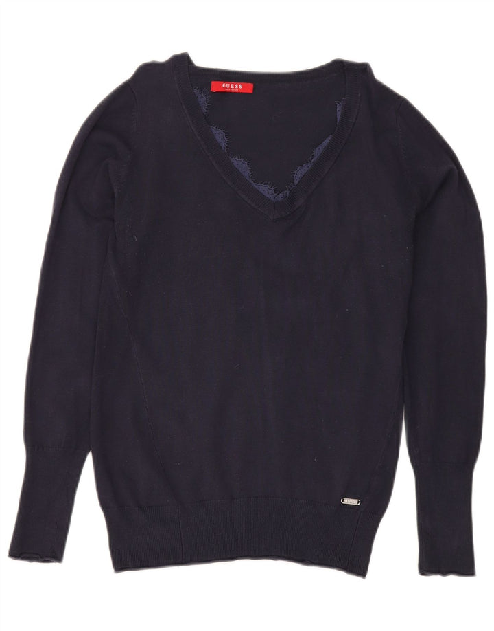Guess Dame V-hals sweater UK 12 Medium Navy Blue