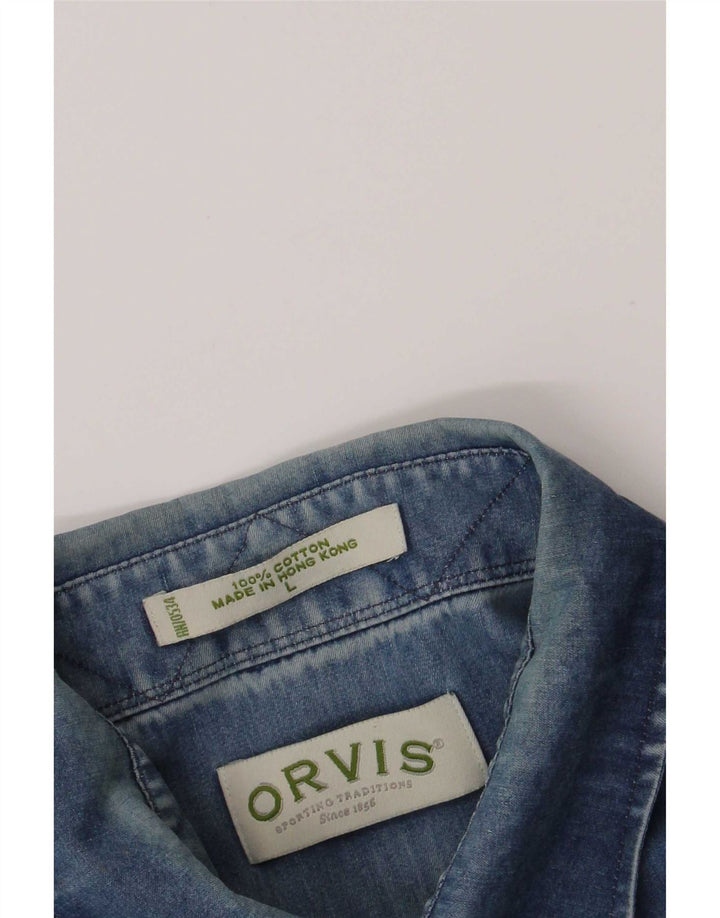Orvis Mens Shirt Large Blue Cotton
