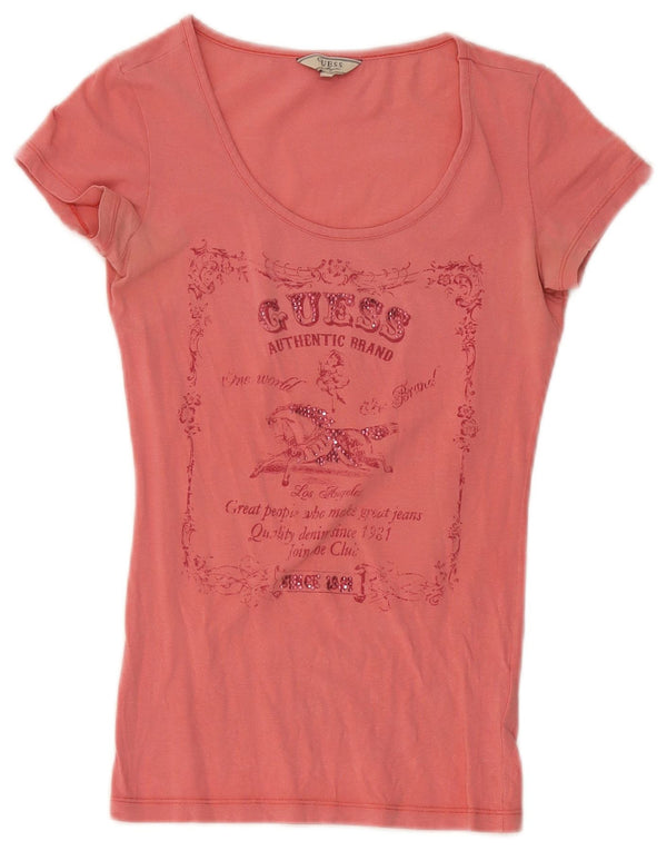 T-shirt grafica da donna Guess UK 4 XS rosa cotone