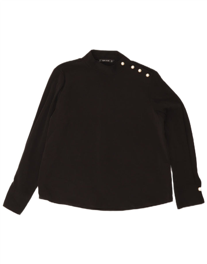 Top Zara a maniche lunghe da donna, taglia UK 14, poliestere nero medio