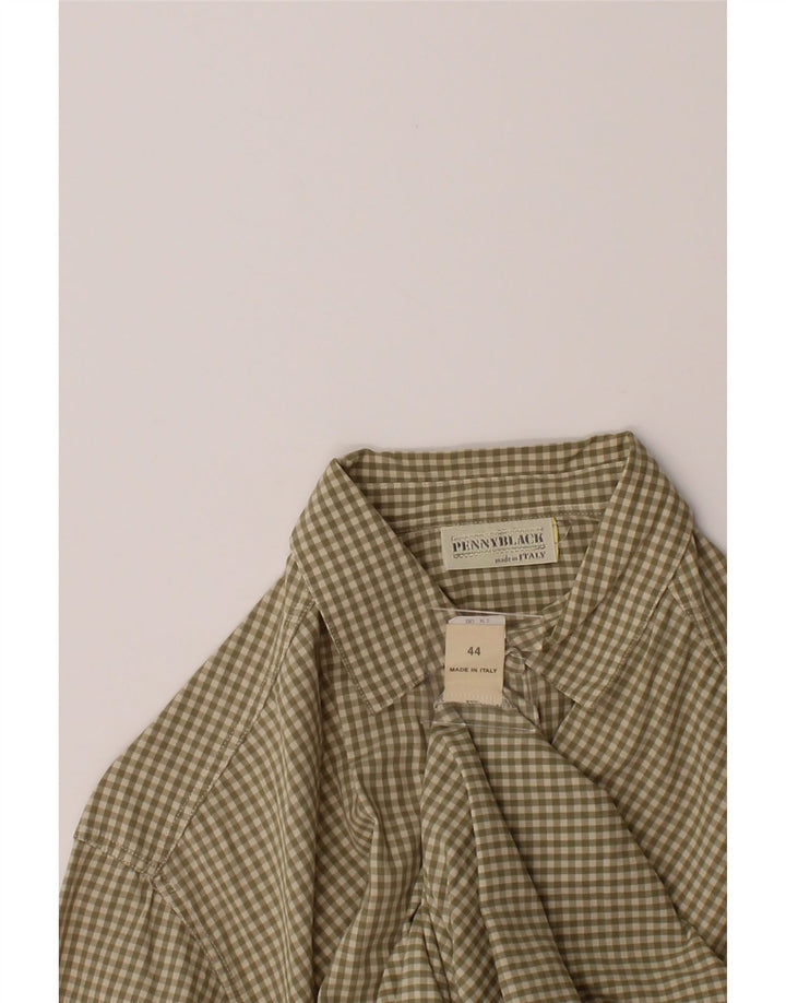 PENNY BLACK Womens Longline Shirt IT 44 Medium Khaki Check Cotton Vintage Penny Black and Second-Hand Penny Black from Messina Hembry 
