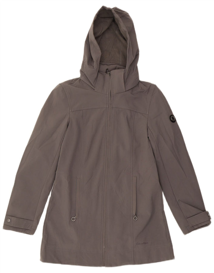 CALVIN KLEIN Womens Hooded Windbreaker Jacket UK 6 XS Grey Polyester